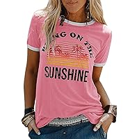 YEXIPO Graphic Tees for Women Short Sleeve Summer Tops Funny Letter Printed Loose Casual T Shirts