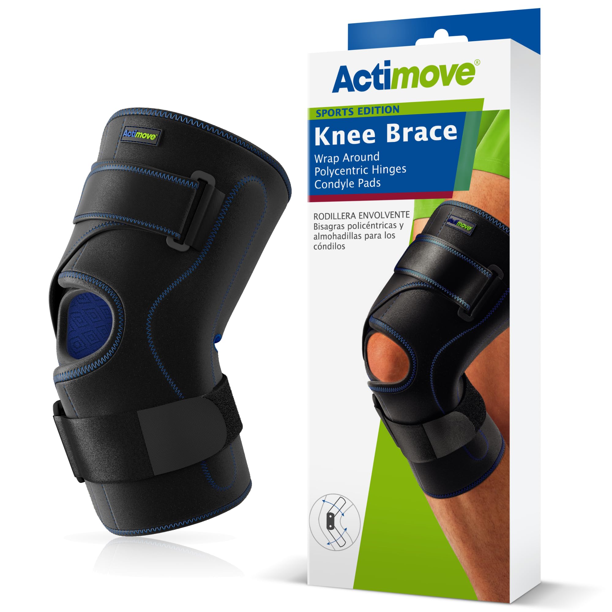 Actimove - Sports Edition - Wrap-Around Hinged Knee Brace - Provides Pain Relief & Support - Latex and Neoprene Free- Medium