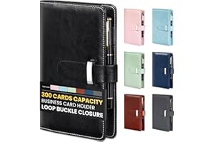 Sooez 300 Capacity Business Card Holder Organizer, Professional Business Card Holder Case Book with Secure Loop, Premium Vegan Leather Credit Card Holder for Women Men, Gift Card Storage, Black