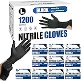Fixwal 1200pcs Black Disposable Nitrile Gloves, Cleaning Service Gloves, Latex Free, Powder Free, Disposable Gloves for Cooking, Cleaning