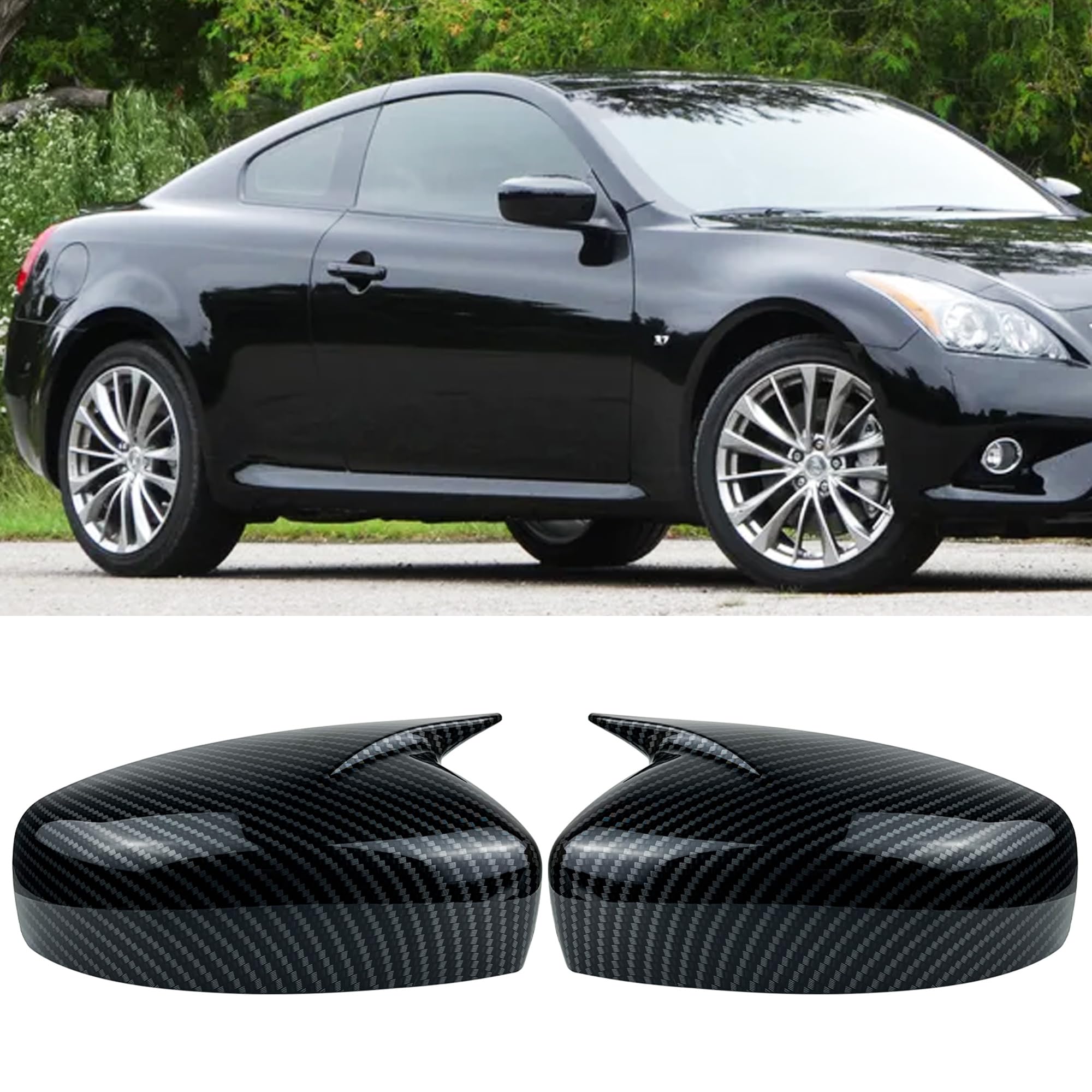 Photo 1 of SIPIDEAUT Side Rear View Mirror Compatible with Infiniti G37 2008-2013/G25 Q40 Q60,Outside Housing Wing Mirror Trim Cover Cap Accessories (Carbon Fiber Style)