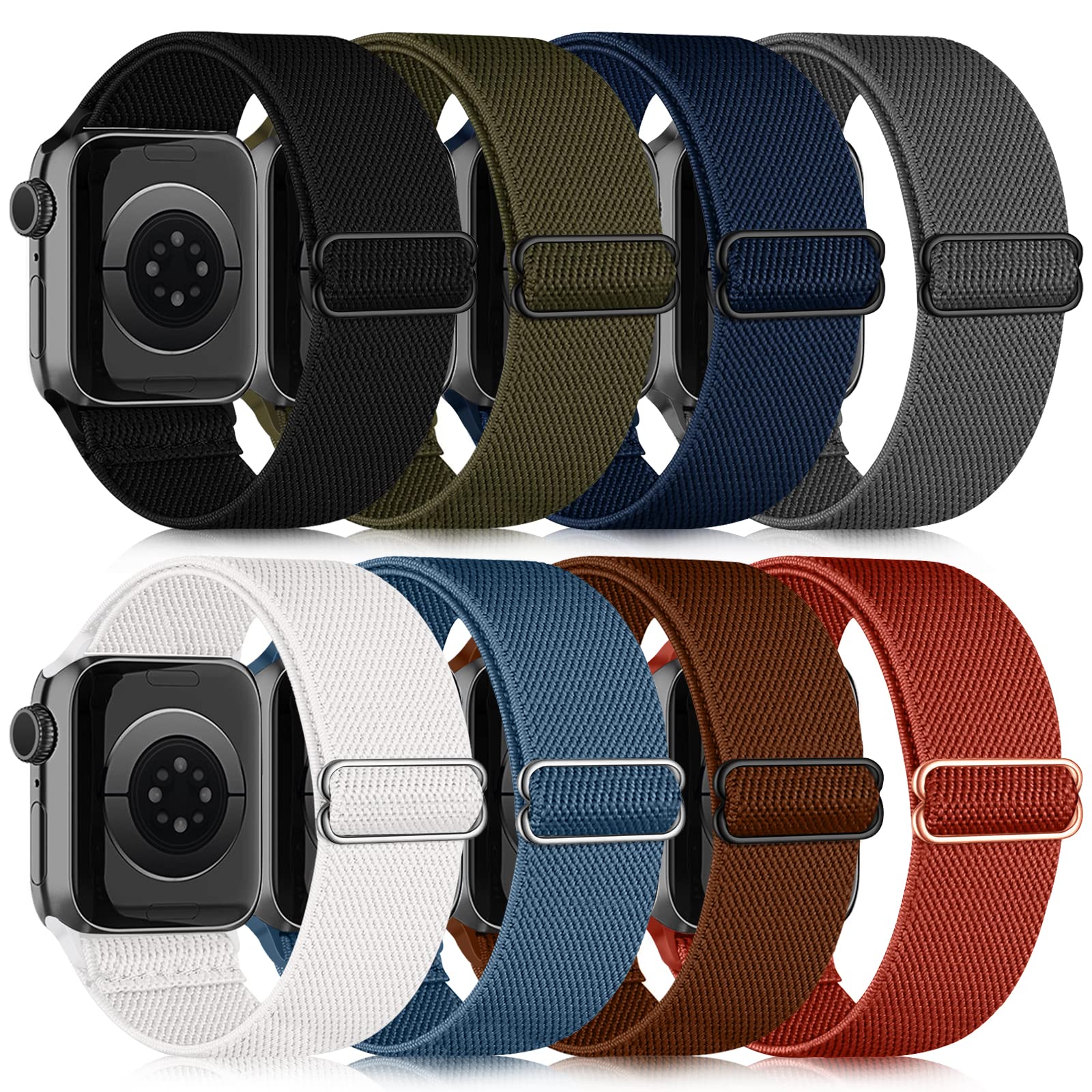 chinbersky 8 Pack Strap Compatible with Apple Watch Straps 40mm 38mm 41mm Men Women, Nylon Adjustable Stretchy Replacement Sport Band Compatible with iWatch Series 8 7 6 5 4 3 2 1 SE
