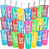 Sieral 24 Pcs Employees Appreciation Gifts Bulk Thank You Cups with Lids and Straws 24 oz Plastic Tumbler Travel Mugs Inspirational Gifts for Coworker Stuff Teacher (Bright Color)