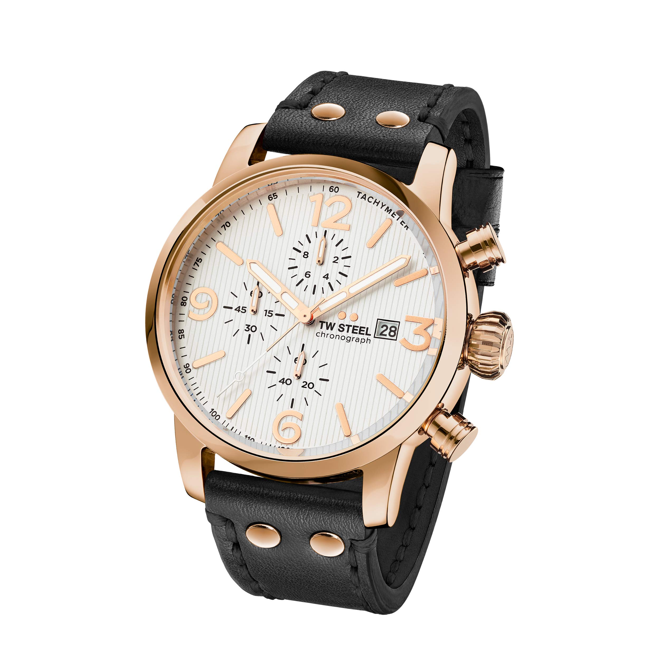 TW Steel Unisex Adult Chronograph Quartz Watch with Leather Strap MS73