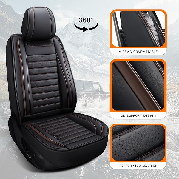 MINGBRON CAR SEAT COVERS FULL SET, 5 SEATS FRONT SEAT COVER AND BACK SEAT COVERS FOR CARS, AUTOMOTIVE SEAT COVERS, LEATHER WATERPROOF CAR SEAT PROTECTORS UNIVERSAL FOR CARS BROWN
