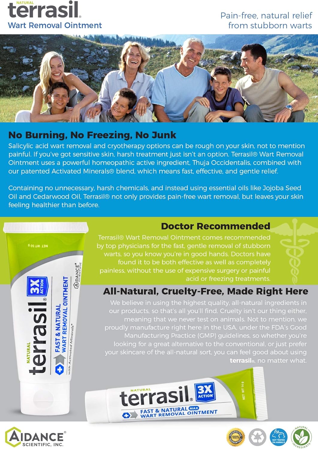 Wart Remover MAX - Safe for Sensitive Skin Natural Pain Free Salicylic Acid Free Patented Treatment for Plantar Genital Facial Warts by Terrasil - 14gm Tube: Health & Personal Care