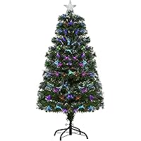 HOMCOM 4ft Xmas Tree Pre-Lit LED Christmas Tree Optic Fiber with Top Star Artificial Fireworks Spruce Tree Multi-Color w/Stan