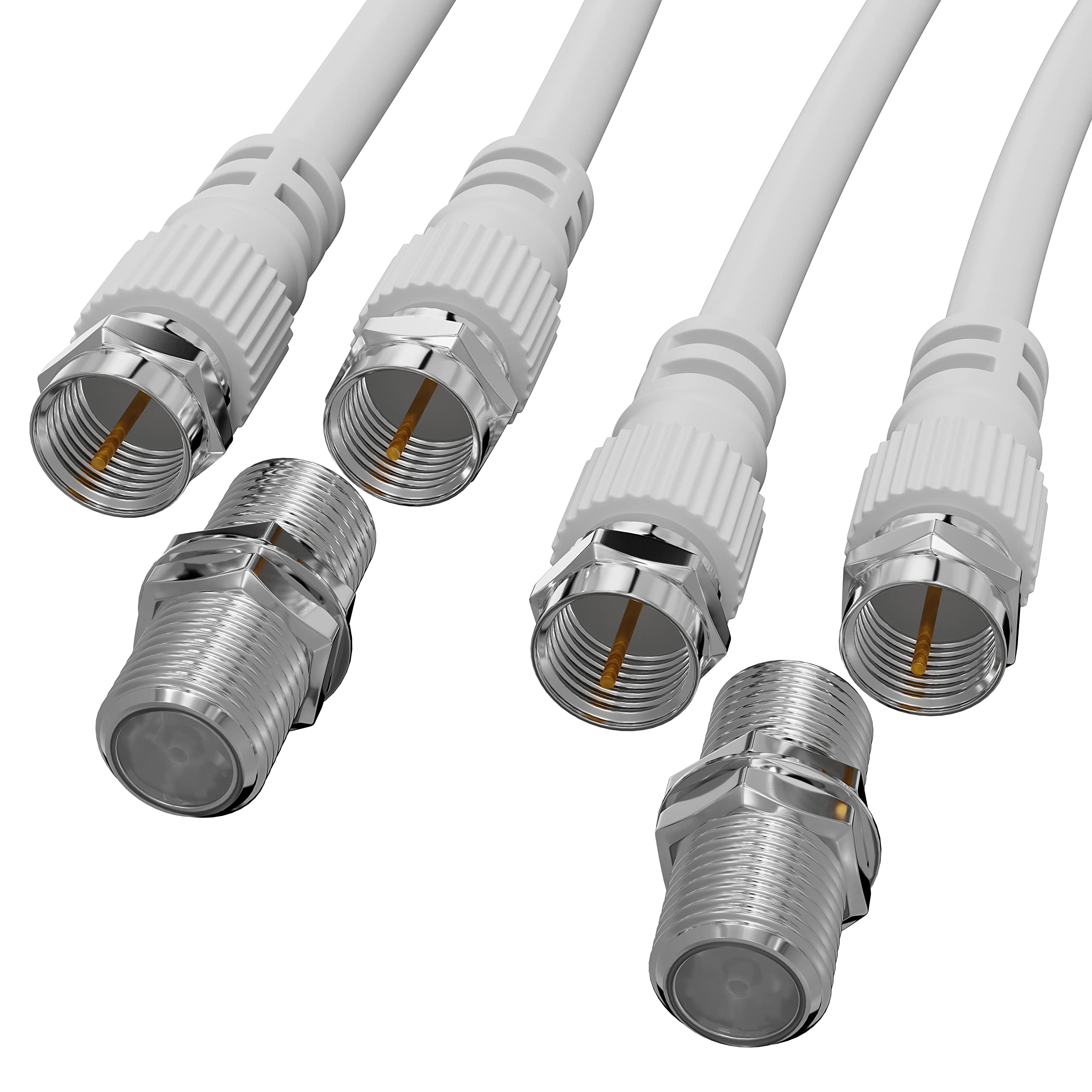 ConnectingU® Twin Pack 5m White Satellite Coaxial Cable Kit (Virgin Media & Sky Compatible) - Male to Male Cable with F-Type Connectors Bundled with an F-Type Female to Female Coupler