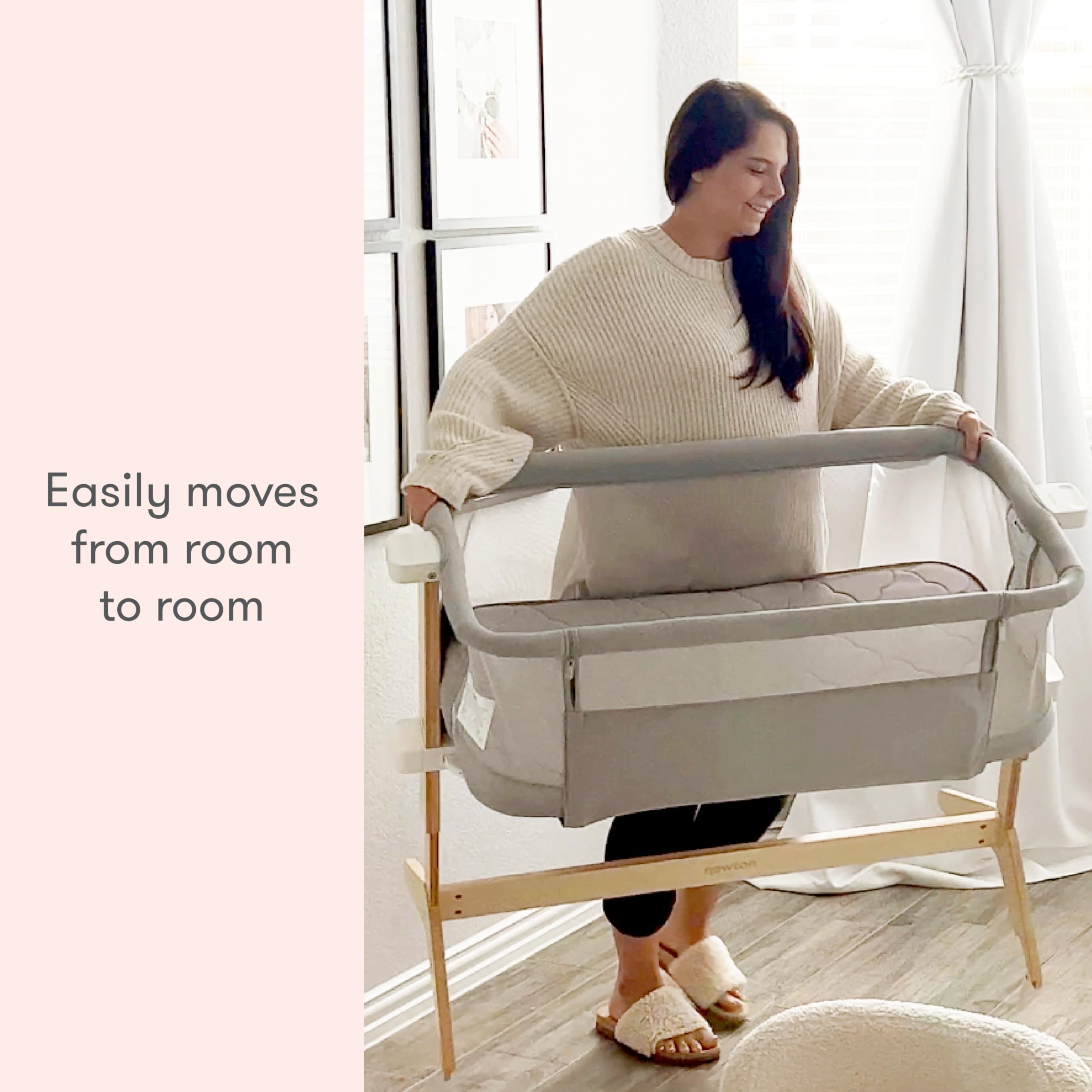 Newton Baby Bassinet & Bedside Sleeper with Mattress & Sheet - Ultra-Breathable & Completely Washable, Removable Dual-Layer Cover | Solid Birch Frame Adjustable Height & Infant Access Opening