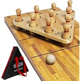 YDDS Shuffleboard Bowling Pin Set with 10 Pcs Premium Hardwood Bowling Pins Durabel Triangular Pinsetter Resin Bowling Ball and Carrying Bag, Fun for Shuffleboard Games