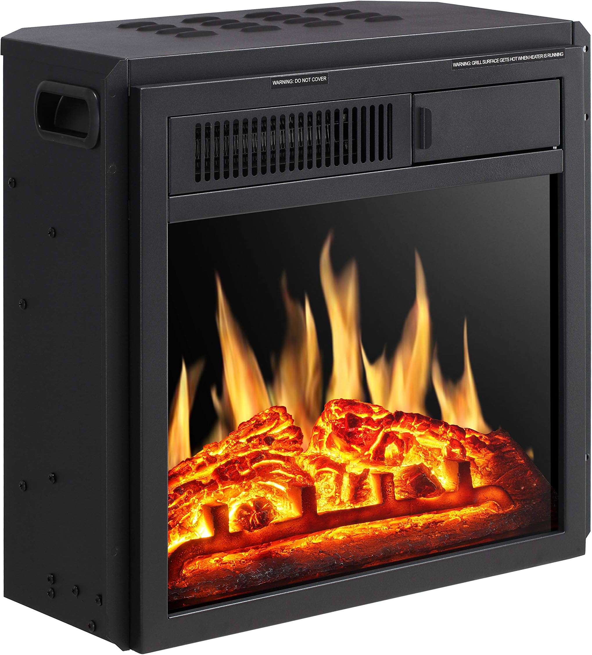 Joy Pebble Freestanding Electric Fireplace Insert with Realistic Flame and Remote Black