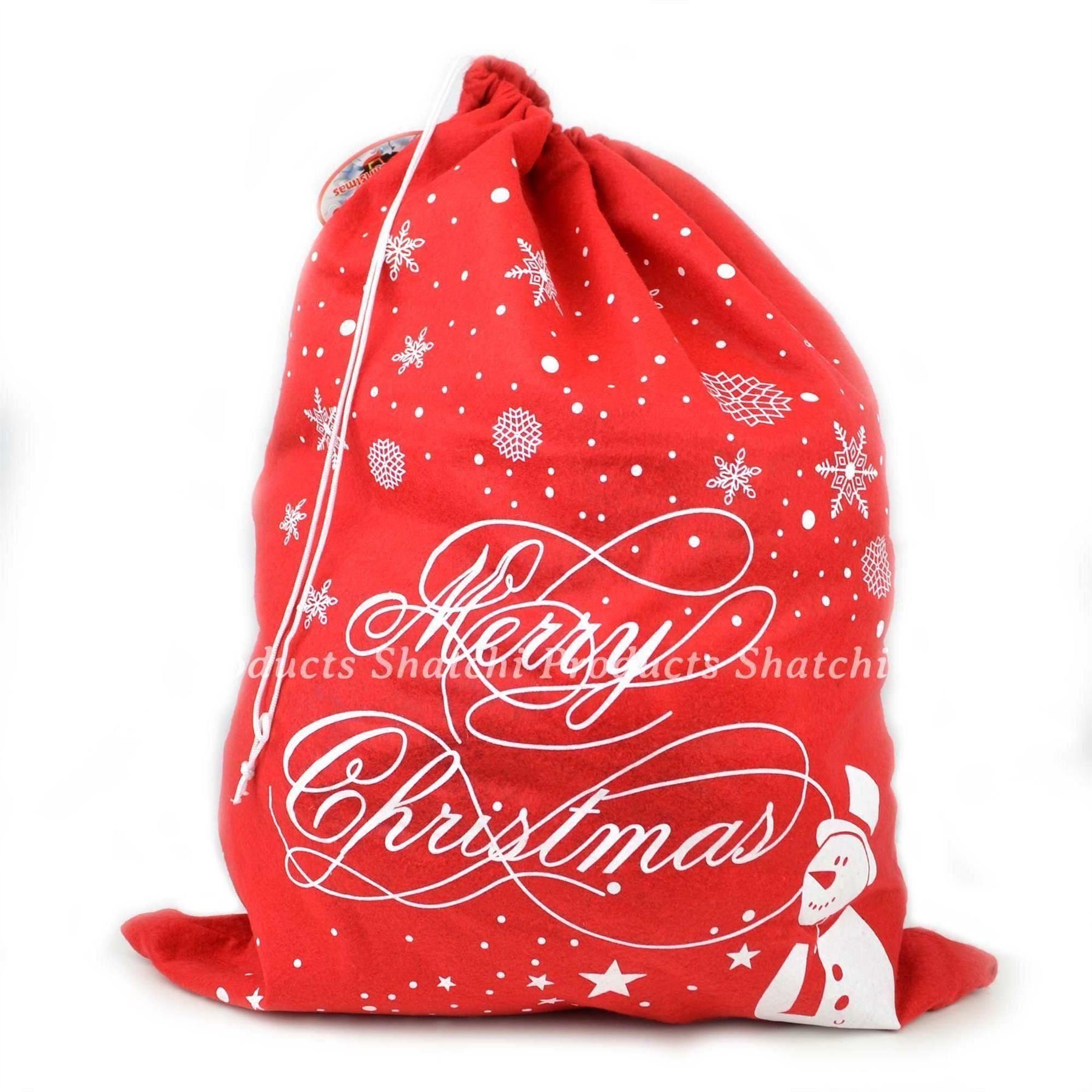 10Pcs - 46 x 60cm Large Christmas Santa Sack Snowflake Snowman Merry Christmas Printed Stocking Xmas Gifts Bags for Kids, Jumbo Father Christmas Santa Clause Costume Accessories