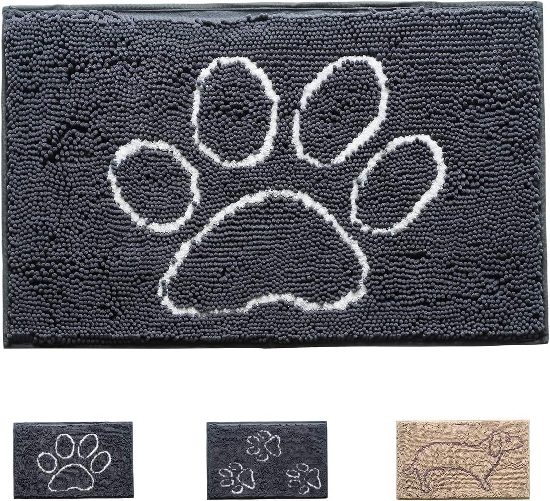 leotruny Durable Absorbent Plush Chenille Inside Outside Door Mat (20" x 30", Grey 1 - One Paw)
