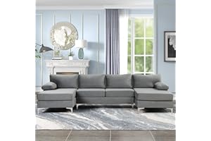 Casa Andrea Milano Modern Large Velvet Fabric U-Shape Sectional Sofa, Double Extra Wide Chaise Lounge Couch