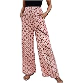 GORGLITTER Women's Bohemian Checkered Pants Wide Leg High Waisted Palazzo Dressy Casual Pants Trousers with Pockets
