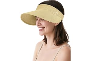 YANIKY Sun Visor Hat for Women,Wide Brim Beach Hat UV Protection, Packable Straw Sun Visor Hat for Vacation,Summer