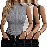 Xaatren 3 Pack Women's Sleeveless Mock Turtlenecks Shirts, Ribbed Stretch Slim Fitted Tank Top Basic Lightweight Bustier Tee