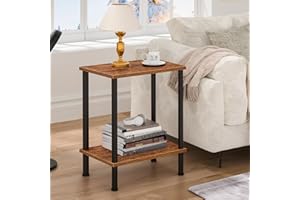 YUFAM End Table,Small Side Table,2-Tier Nightstand with Storage Shelf,Sofa Bedside Table for Small Spaces in Living Room,Bedroom, Office,Stable Frame,Easy Assembly,Rustic Brown