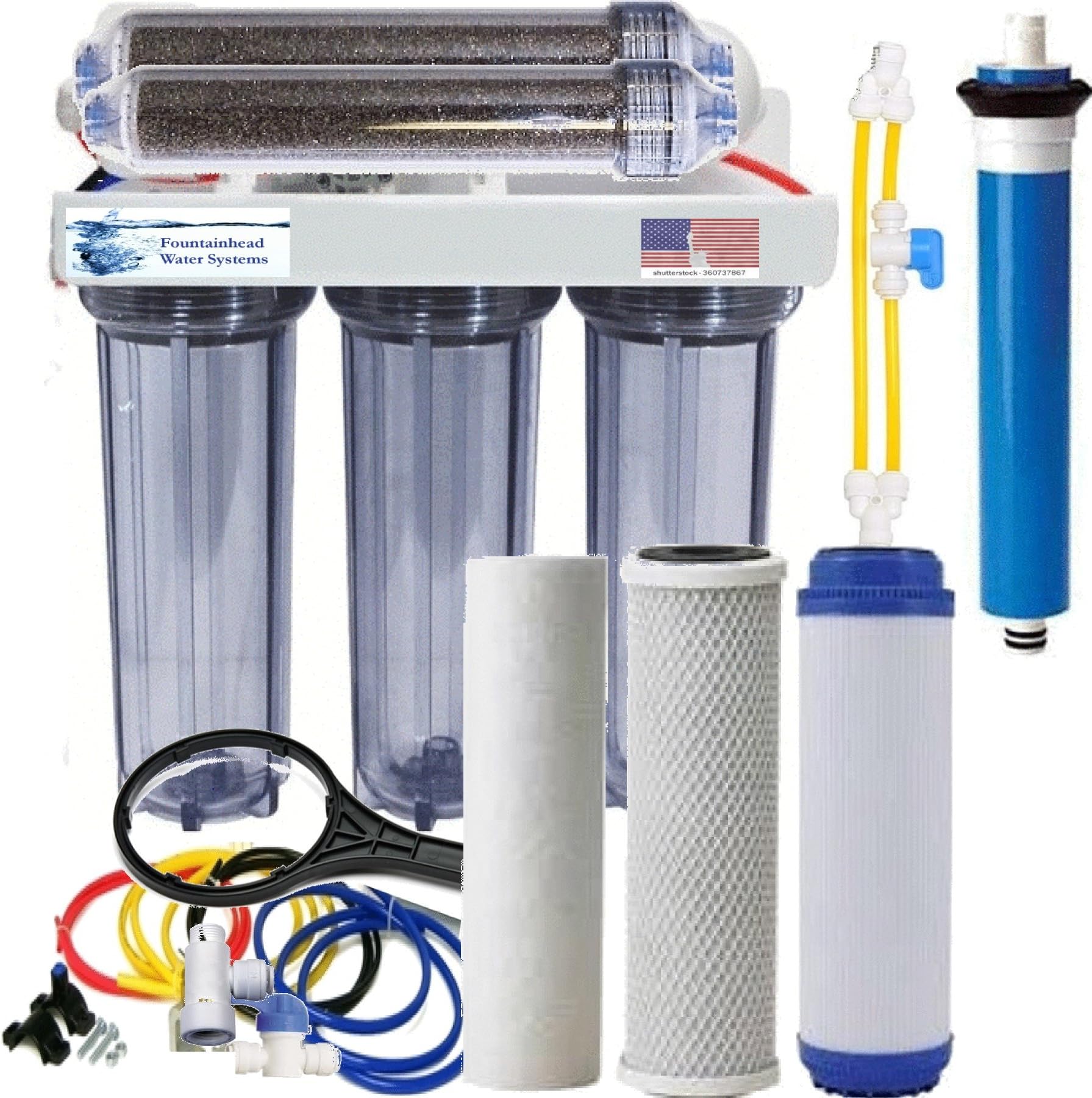 6 Stage RO/DI Aquarium/Reef System Clear Manual Flush Valve 150 GPD