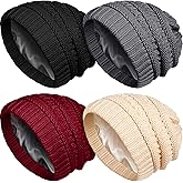 Geyoga 2/4/6 Pack Satin Lined Beanie for Women Warm Winter Hats Cable Knit Slouchy Skull Warm Cap Silk Beanies Hats for Women