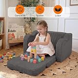 MeMoreCool Corduroy Kids Couch Sofa Folding Toddler Chair Bed Grey view 2