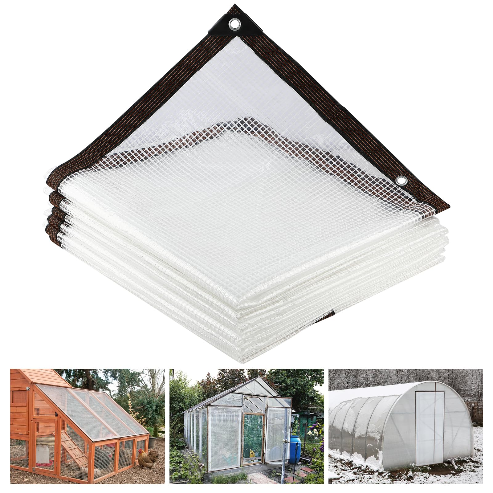 Photo 1 of 10×10FT Clear Tarp, Tarp Waterproof, Clear Plastic Tarps Heavy Duty Waterproof with UV Resistance and Grommets, Greenhouse Plastic for Gardening, Farming, Nursery, Garden