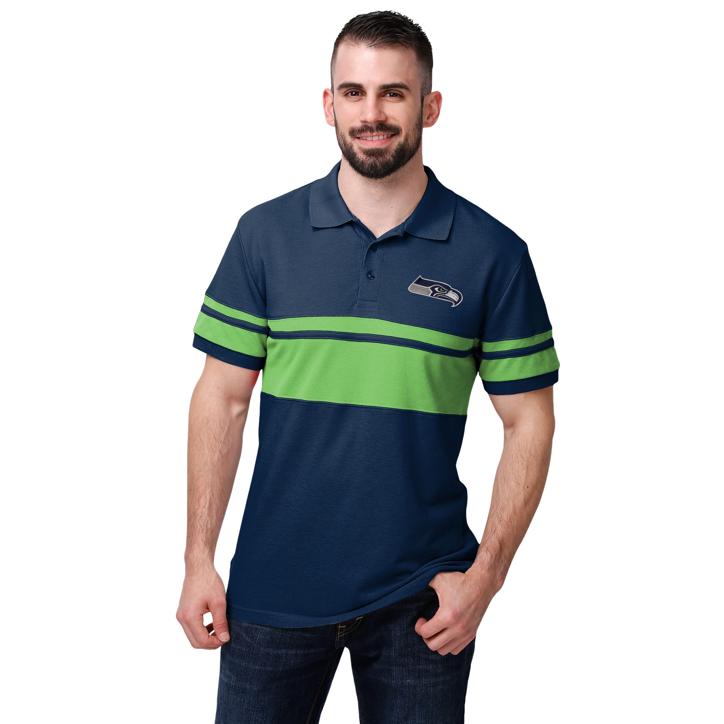 FOCO Seattle Seahawks NFL Mens Cotton Stripe Polo Shirt - S Image