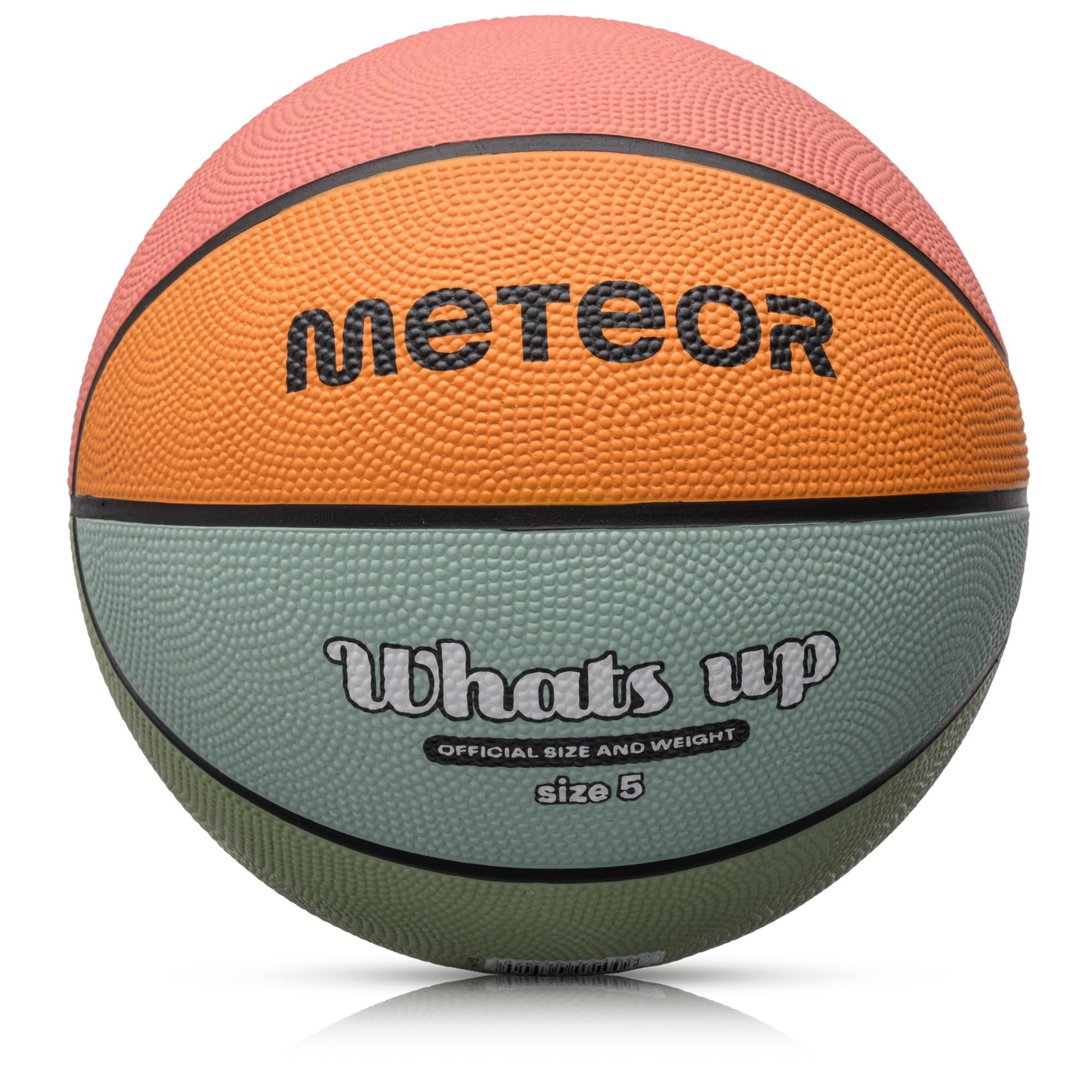meteor - What's Up Kids' Mini Basketball – Durable Rubber Surface for Outdoor & Indoor Play – Mini Ball Deep Grooves for Better Grip - Abrasion Resistant, Non-slip Surface - Size 5 - Light Blue/Orange