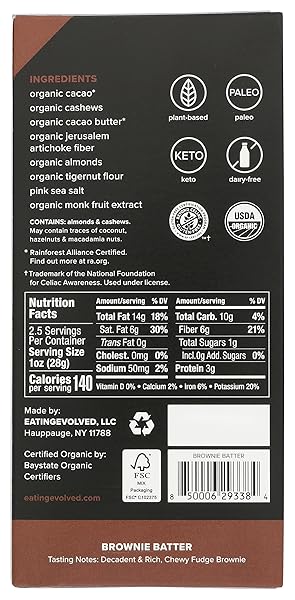 EVOLVED ORGANIC BROWNIE BATTER FILLED DARK CHOCOLATE BAR, 2.5 OZ