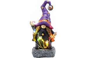 TERESA'S COLLECTIONS Garden Gnomes Halloween Decorations Outdoor for Garden Statues, Gnome Decor Battery Operated Colorful LED Light, Witch Halloween Decor for Porch Decor Housewarming Gifts, 8.86"