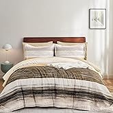 WONGS BEDDING Brown Comforter Set King Size, 7 Pieces King Bed in a Bag for All Season, Soft and Breathable Striped Bedding Set with Boho Comforter, Flat Sheet, Fitted Sheet, Pillowcases & Shams