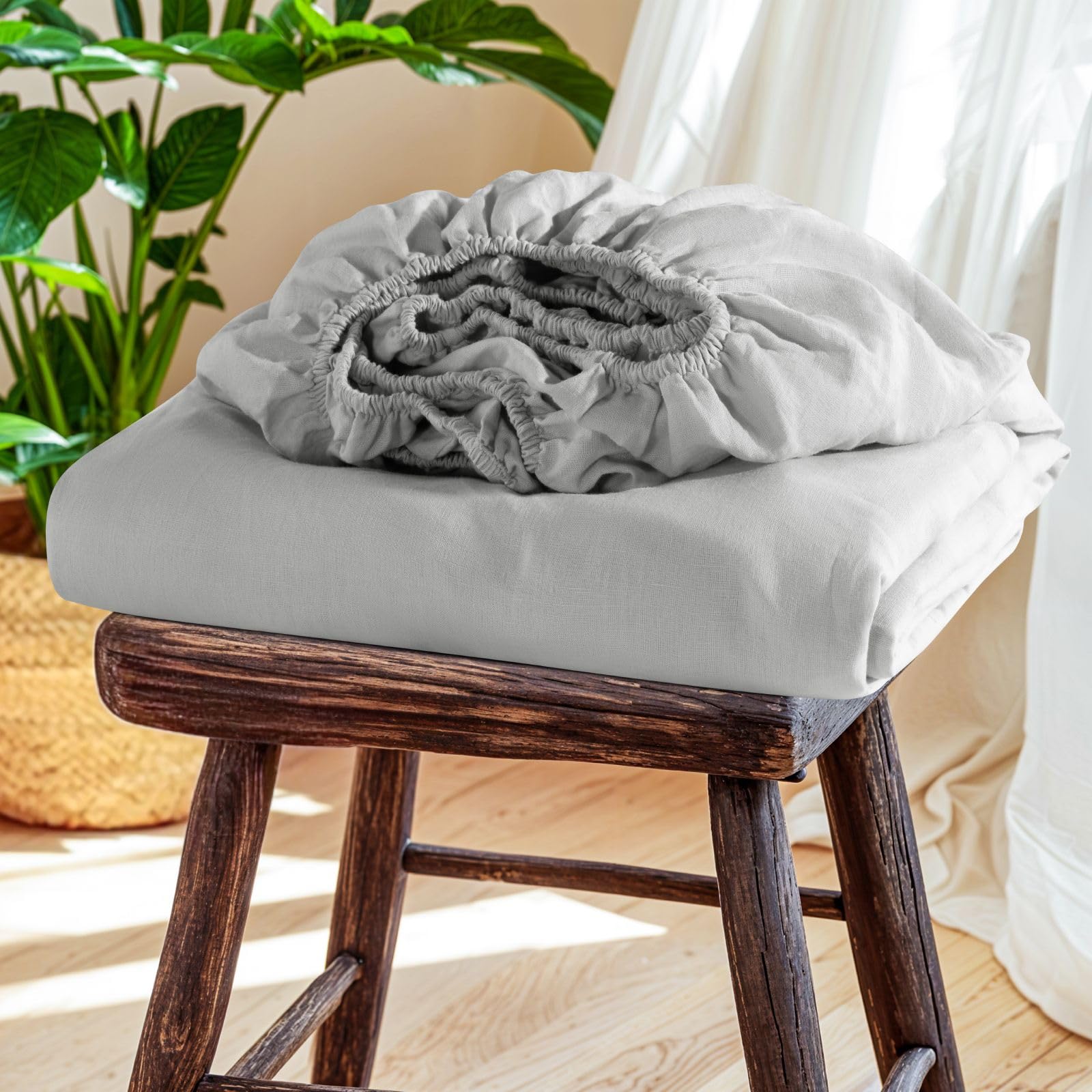 Photo 1 of SONORO KATE 100% French Linen Fitted Sheet (1 Piece) - Stone Washed Natural Linen Mattress Cover, 16 Inch Deep Pocket, Ultra Soft, Breathable, Durable for Hot Sleepers (Grey,Queen)