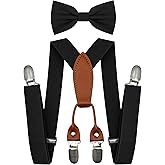 BEWDIO Adjustable Baby Boy Suspenders and Pre-tied Bow Tie, Kids Bowtie and Suspenders with 4 Strong Metal Clips