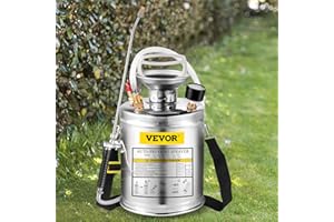 Happybuy 1 Gallon Stainless Steel Pump Sprayer, 12" Wand & 3FT Reinforced Hose, Pressure Gauge, Safety Valve & Adjustable Nozzle, Garden Weed Sprayer for Lawn, Gardening, Sanitizing