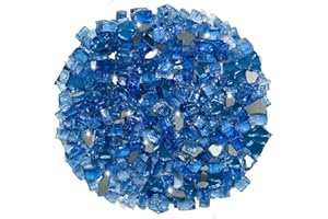 ISHYAN Fire Glass for Propane Fire Pit, 1 lb 1/2 inch Blue Reflective Fire Glass Rocks for Gas Fireplace Firepit Outdoor Fire Table Landscaping