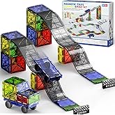 WMXDU 2-in-1 Magnetic Tile Downhill & Road Set - 40PCS Magnetic Building Blocks with Car, Montessori Preschool Toys for 3+ Ye