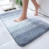 OLANLY Bathroom Rug Mat 24x16, Extra Soft and Absorbent Polyester Bath Rugs, Non-Slip Plush Shaggy Bath Carpet, Machine Wash Dry, Bath Mats for Bathroom Floor, Tub and Shower, Blue