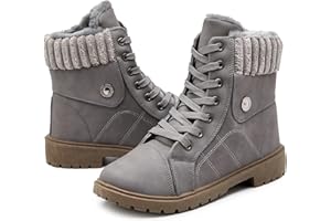 Waluzs womens white ankle boots winter boots for women fuzzy boots black combat boots snow boots lace up boots