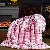PLUUSHUU Faux Fur Throw Blanket for Couch, Fluffy Fuzzy Plush Bubble Blanket, Soft Warm Cozy Shaggy Rabbit Blanket, Luxury Decorative Gifts for Sofa Bedroom Living Room, 60x50inch (Tie-Dye-Pink)