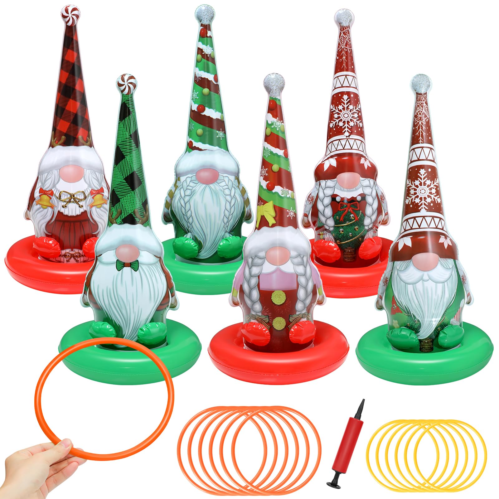 Photo 1 of 6 Pack Inflatable Christmas Gnome Ring Toss Game,Christmas Party Games for Kids,Adults,Family,Indoor Outdoor Game Garden Toy