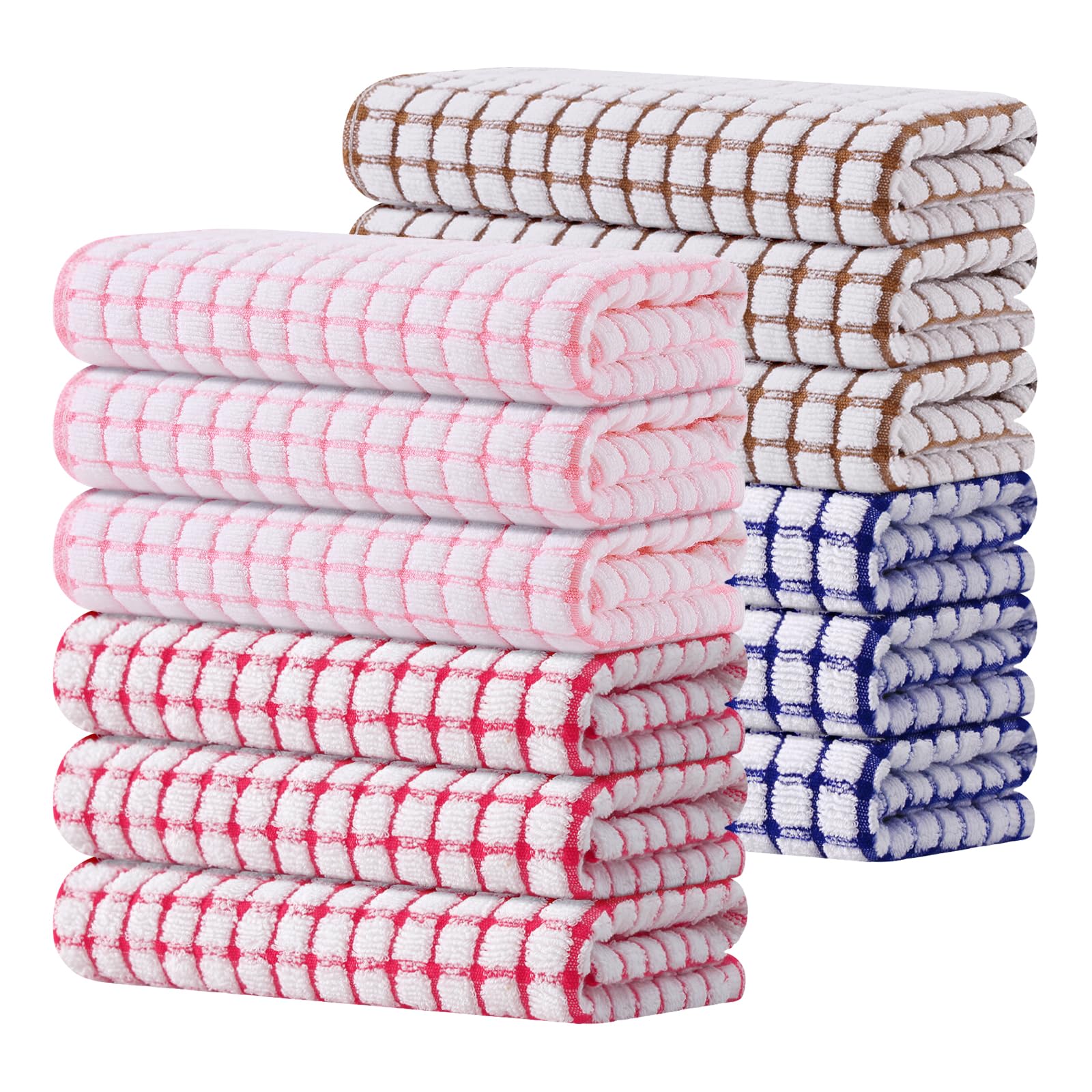 Kitinjoy Cotton 12 Pack Terry Kitchen Towels, 16 x 25 Inches Super Soft and Absorbent Dish Towels, Quick Drying Hand Towels for Kitchen Drying, Mix Colour Image