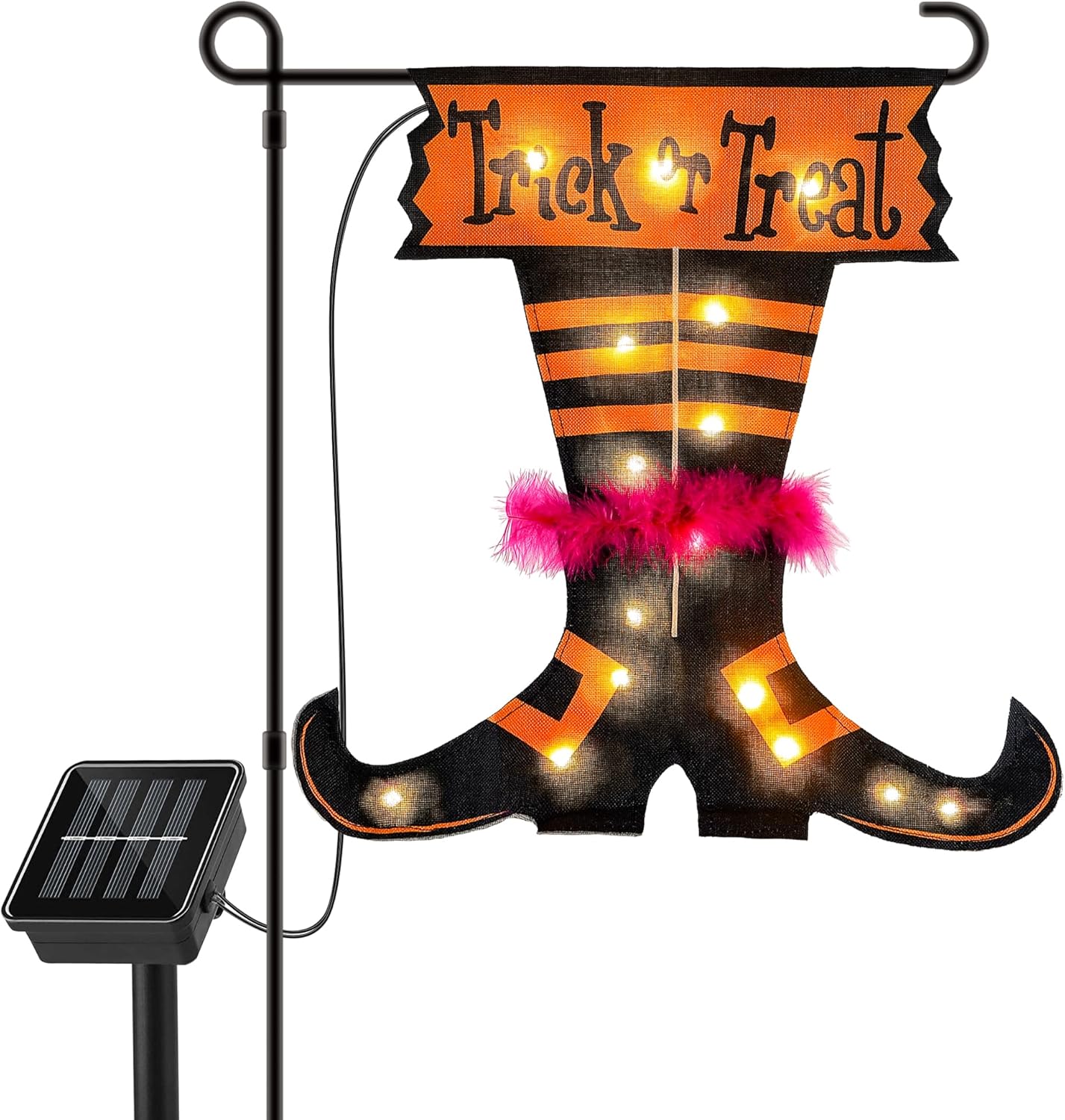 Flags - Qunlight Halloween Trick Or Treat Graden Flag Lights, Double Sided Witch Feet Flag Banner 17.1 * 17.2Inch,16 Warm White LED with 8modes Solar Panel,Halloween Decorations for Outdoor,Yard,Home Decor