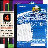 Mintra Primary Composition Notebook, 4 Pack, Assorted Colors 80 Sheets, 7.5in x 9.75in, Full Sheet, Ruled with Drawing Area, Flexible Hardcover Journal, Grade K-2, School &amp; Home Use