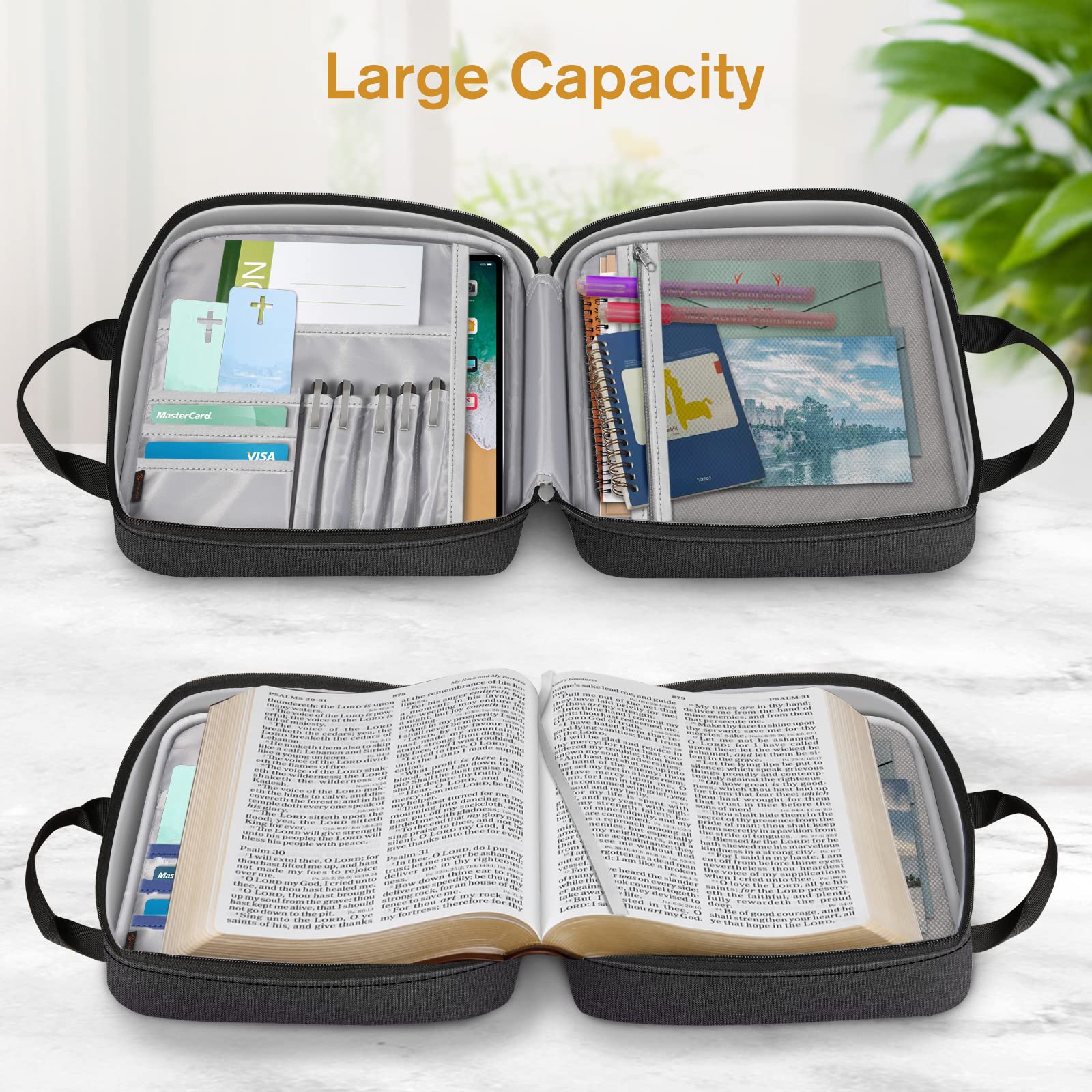 FINPAC Large Bible Cover, Carrying Book Case Church Bag Bible Protective with Zippered Pocket and Handle, Gift for Men Women