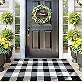 SofterCharm Area Rug, 2’4’’ x 3’7’’ Black and White Checkered Rug Plaid Outdoor Rugs, Soft Machine Washable Cotton Woven Welcome Mat Area Rugs for Home Decor, Bedroom, Doormat, Balcony, Porch, Patio