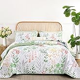 Xruibed Floral Quilt Sets Queen Size Green Quilt Set 3 Pieces Bedspreads Bedding Set Soft and Cozy Microfiber Lightweight Quilt Flower Bed Coverlet Sets for All Season