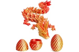 Flavery Dragon Egg - 3D Printed Egg with Flexible Pearly Sheen Dragon Inside, 3D Printed Surprise Gift, Articulated Dragon Egg Fidget Toy, Decor (12” Dragon,Red Mix Gold)