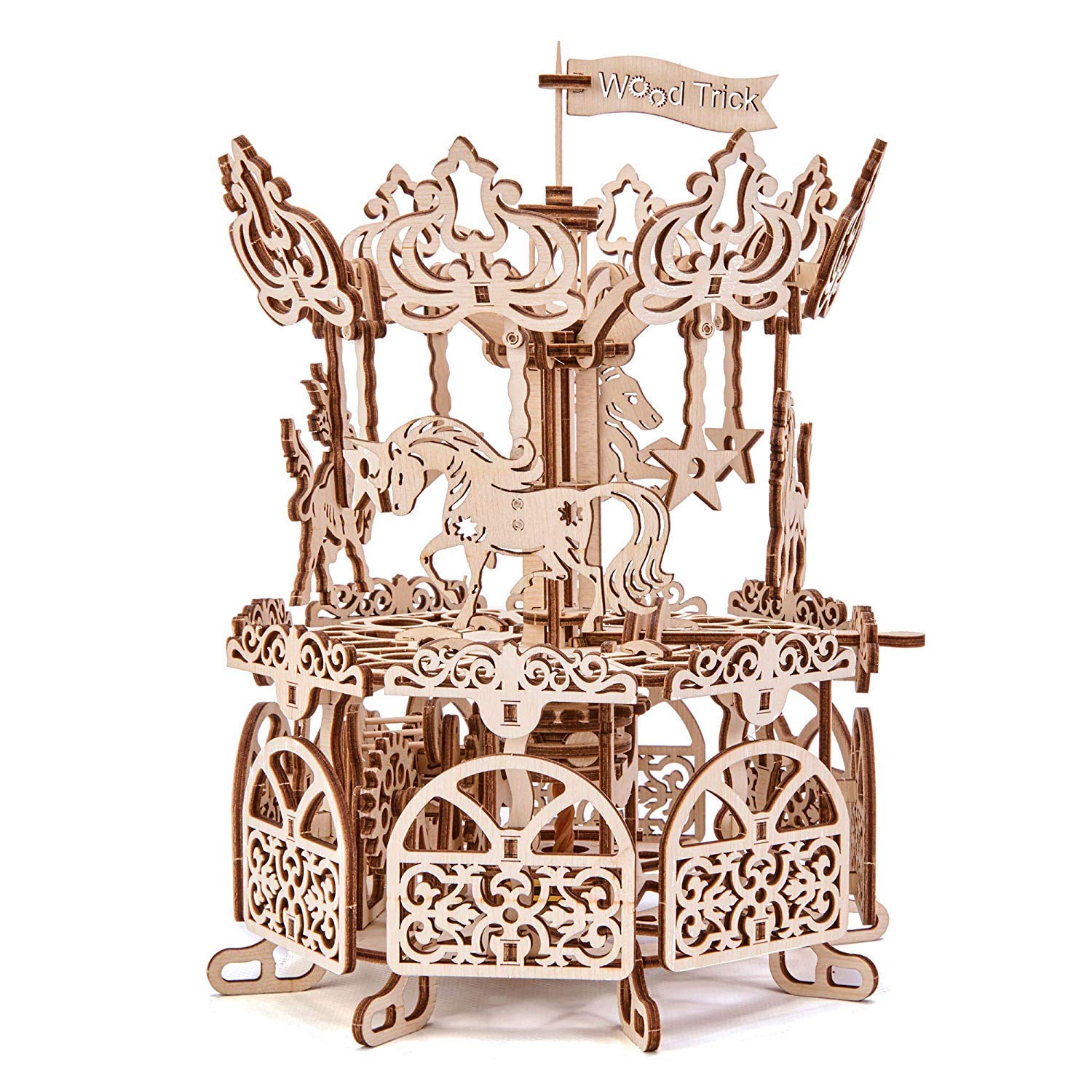 Wood Trick Wooden Carousel Horse Toy, Merry-Go-Round Toy Rotating Mechanical Model - 3D Wooden Puzzle, Assembly Toys, ECO Wooden Toys, Best DIY Toy - STEM Toys for Boys and Girls