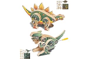 LITTLE JUPITER DIY Wooden Kit with Stickers - Dinosaur Toys for Kids for 7-12 Yrs - Dinosaur Toy Woodworking Kits for Kids - Wood Crafts for Kids - Kids Building Kit - Wooden Crafts for kids (Stegosaurus & TRex)