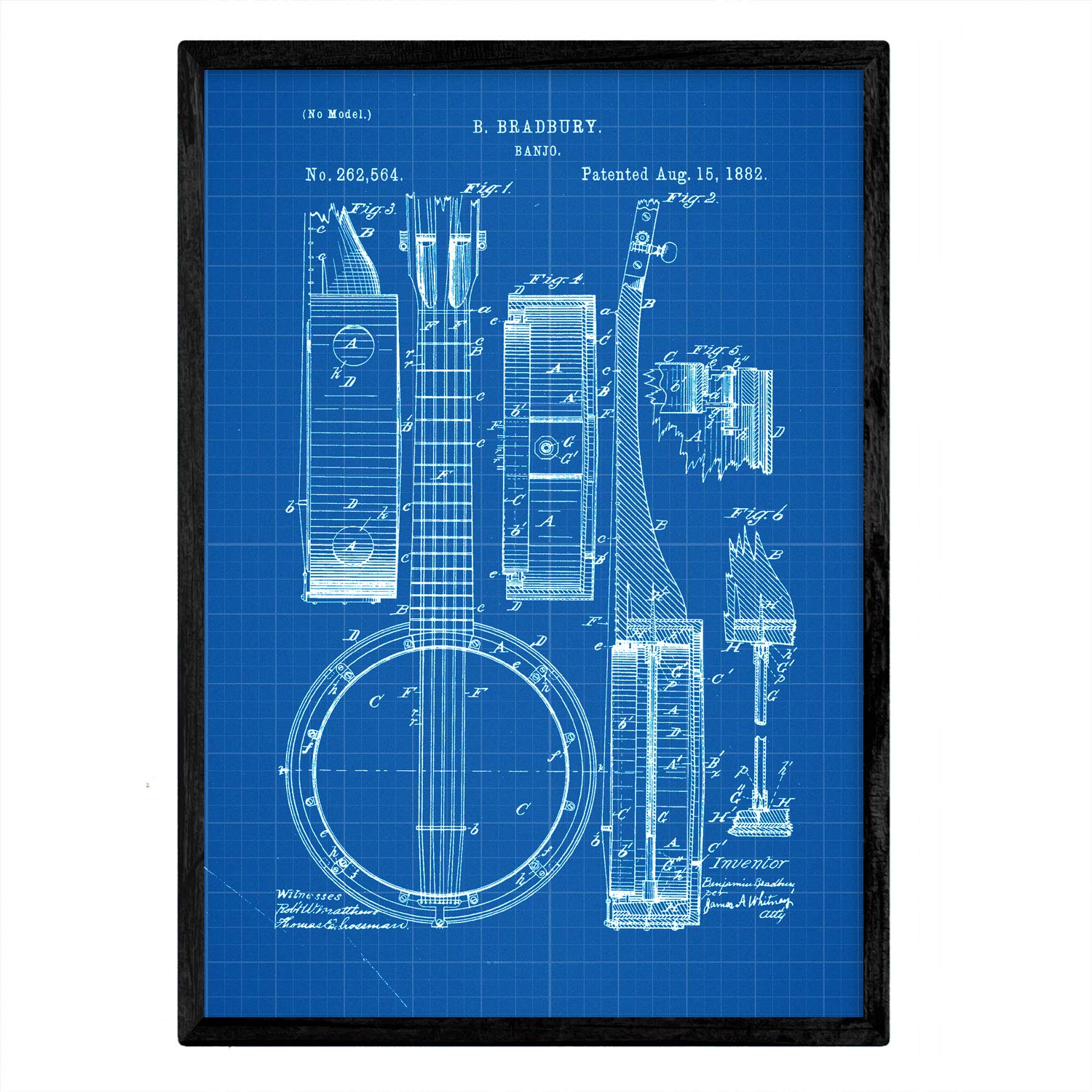 Nacnic Poster patent Banjo. Sheet with old design patent A3 size with blue background — image 1